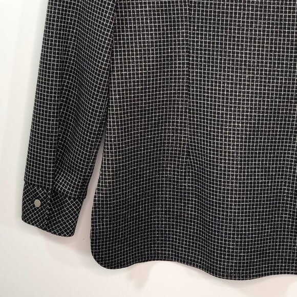 Vintage Black Silver Windowpane Over Button Shirt - Picture 7 of 12